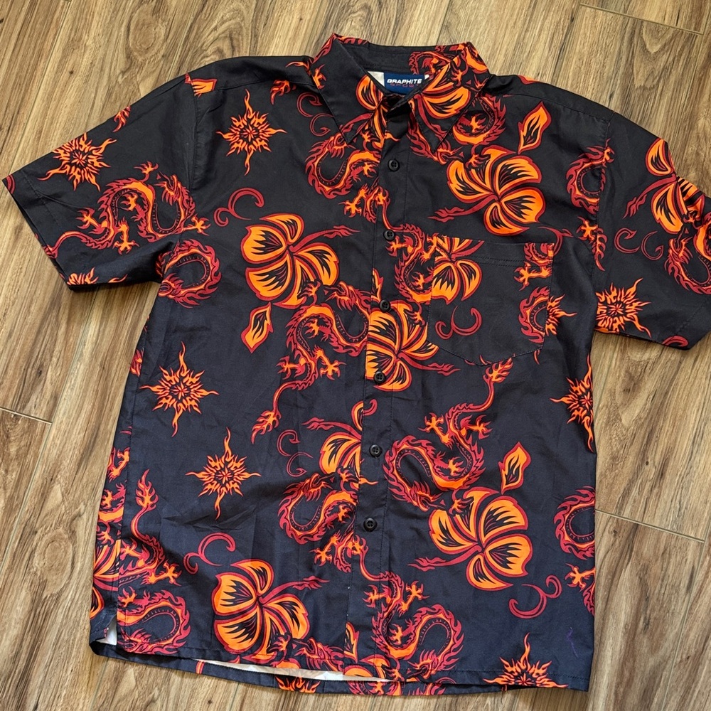 Men's Black and Orange Graphic Casual Shirt